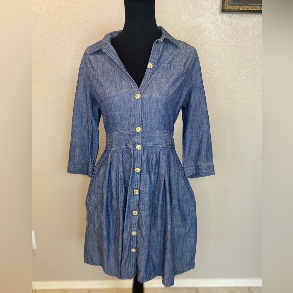 Old Navy Women's Blue 100% Cotton Collared Long sleeve dress